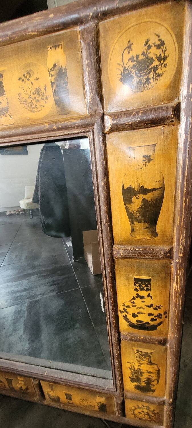 Chinese-inspired wooden mirror