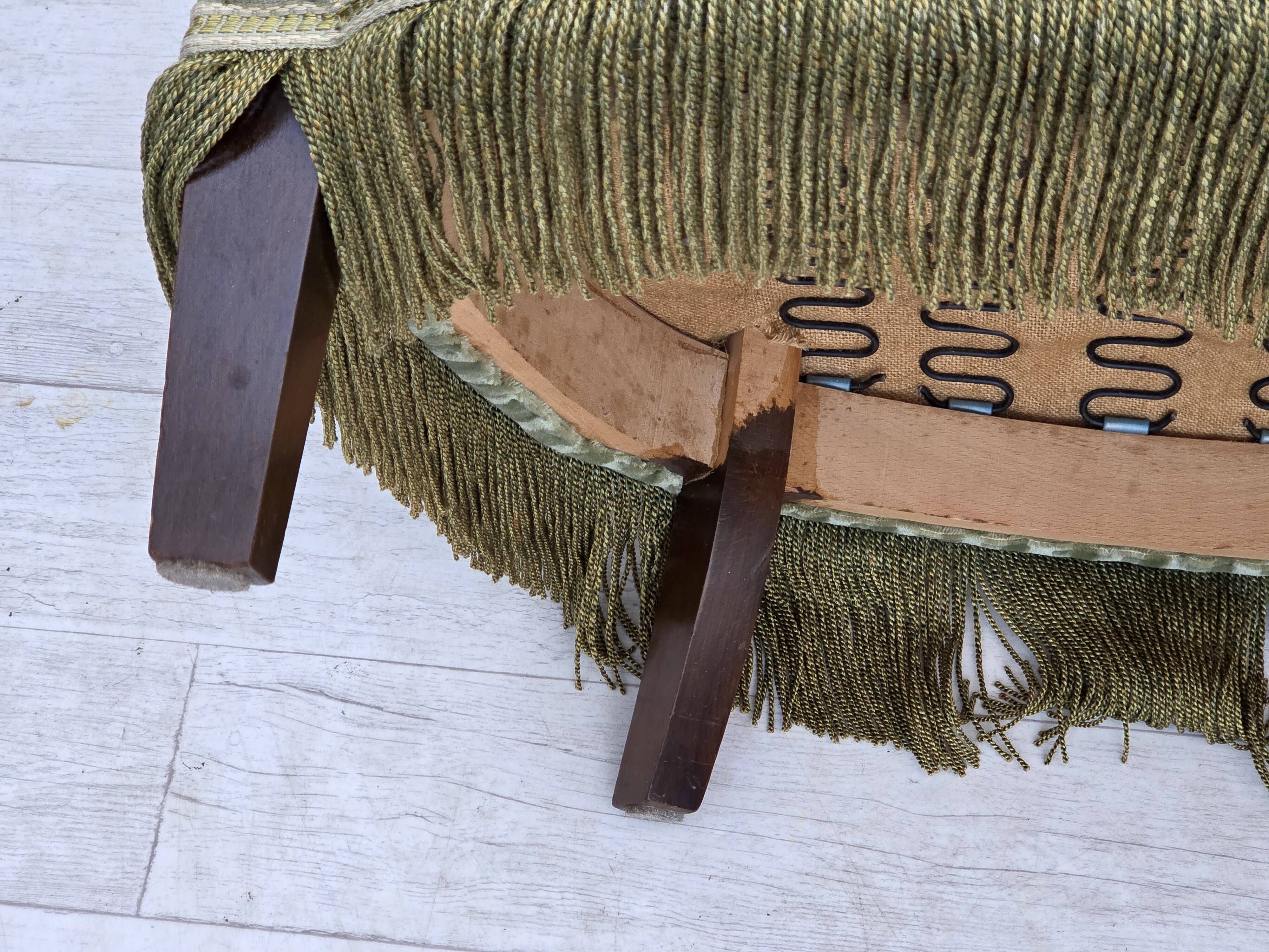 1960s, Danish armchair, original striped furniture velour, beech wood legs.