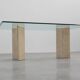 Mid‑Century Italian Dining Table with Glass Top and Travertine Base, 1970s