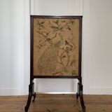 Écran de cheminée antique en tapisserie et acajou