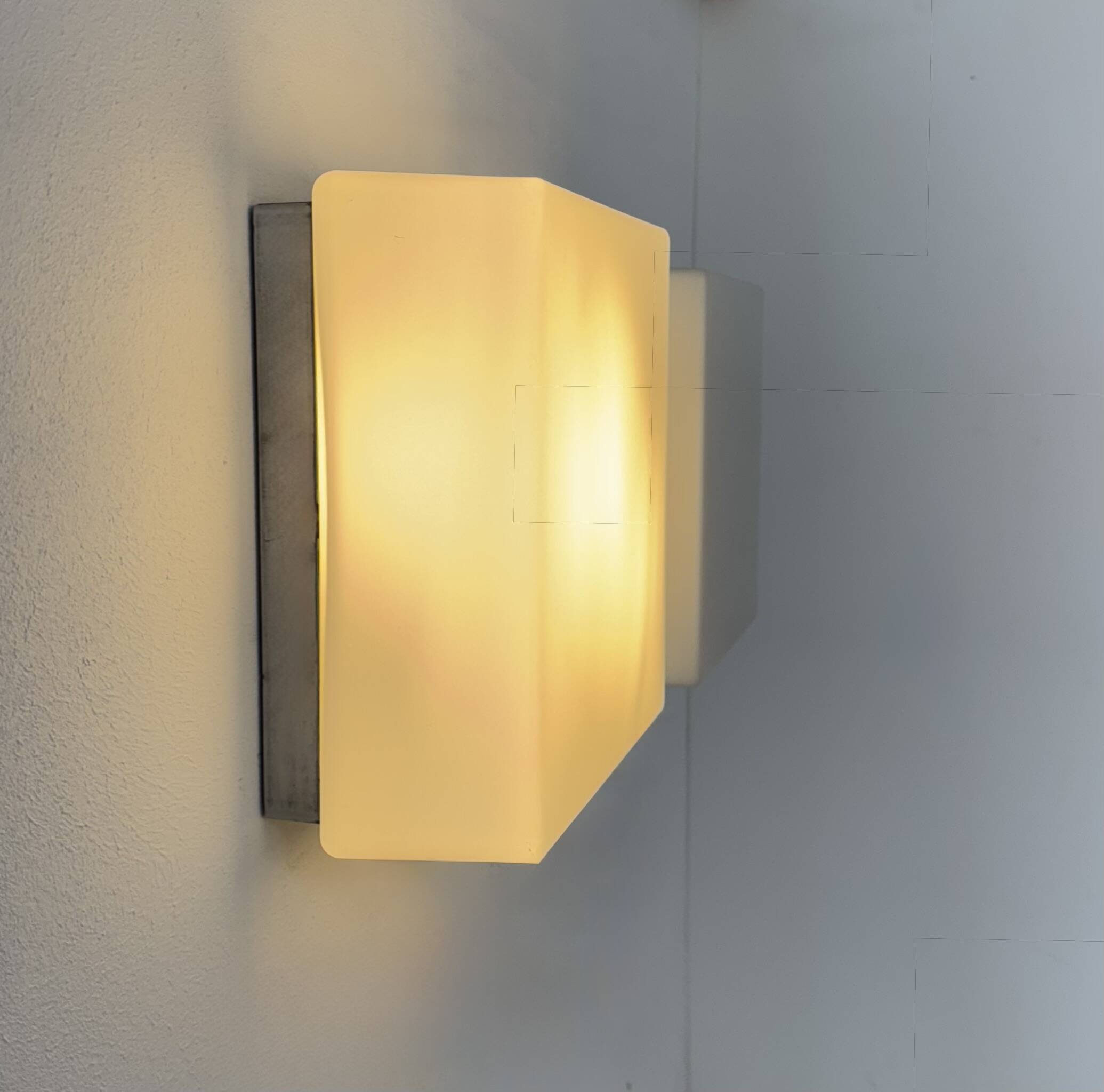 Pair of vintage wall lights, brushed metal and opaline glass, France, 1970