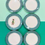 X6 green plates Jaquot digoin sarreguemines -vintage-retro-cuisine