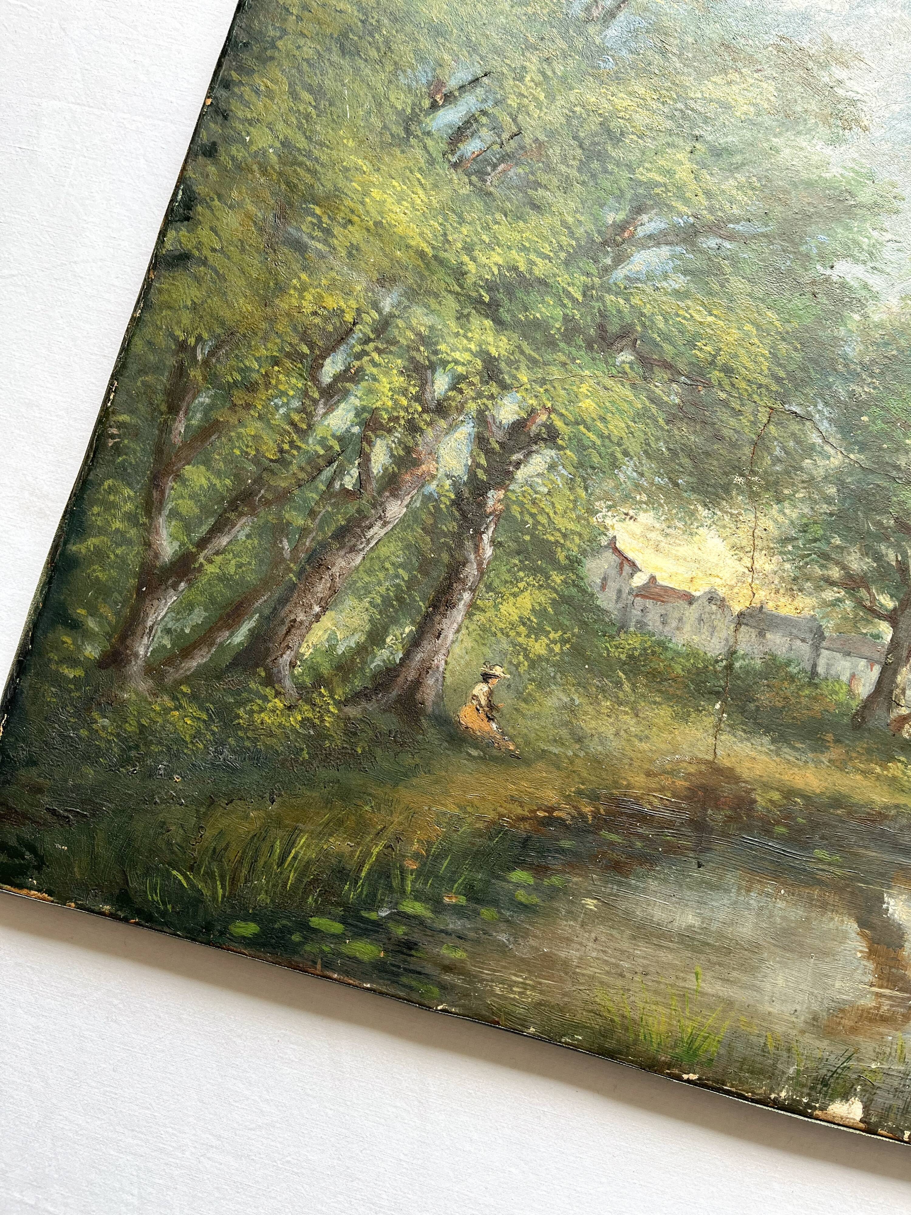 Peinture huile sur toile paysage datée de 1904