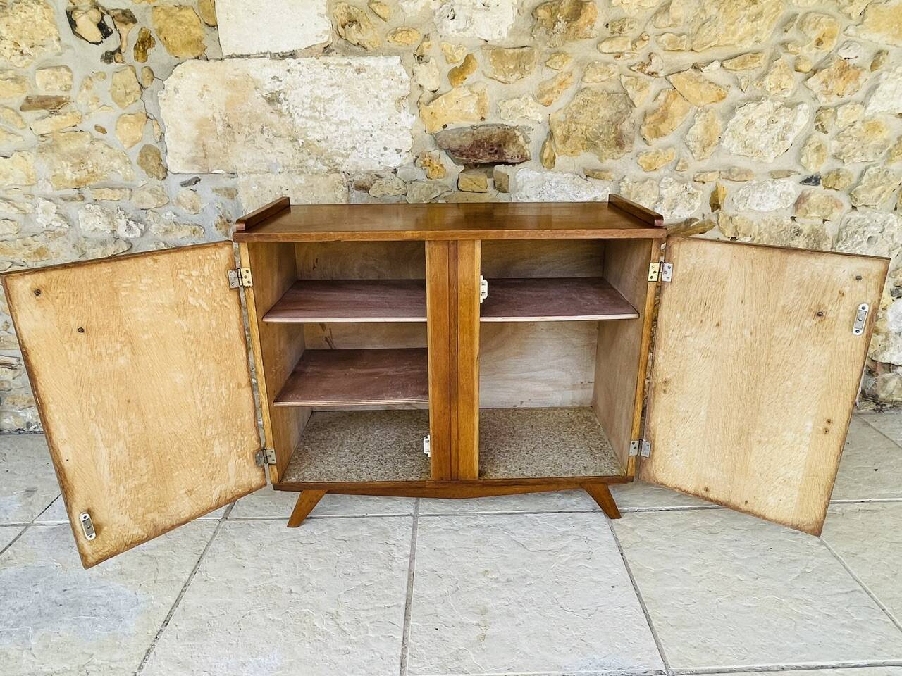 Vintage storage furniture in flame-figured oak, by Gillard Bourdin, circa 196.