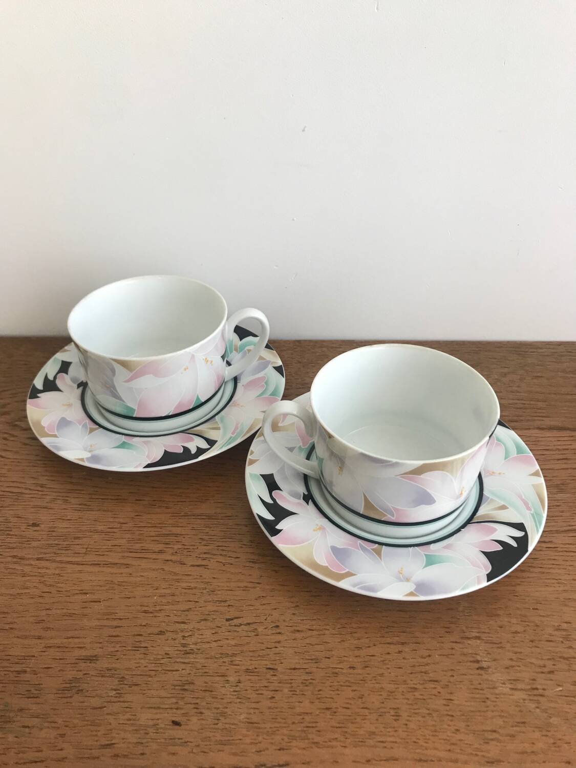 Set of tea cups with saucers fine porcelain Japan flowers