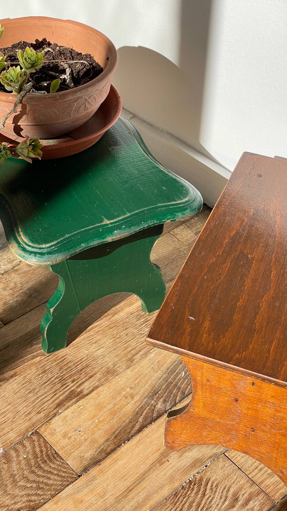 2 vintage wooden bar stools
