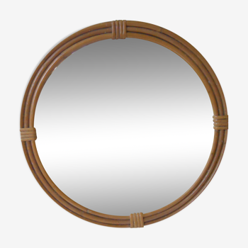 Miroir rond en rotin vintage