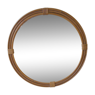 Vintage rattan round mirror