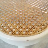 Set of 4 Vintage Thonet Style Dining Chairs: White Wood & Cane