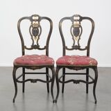 Set of 2 antique French Napoleon III chairs inlaid with mother-of-pearl