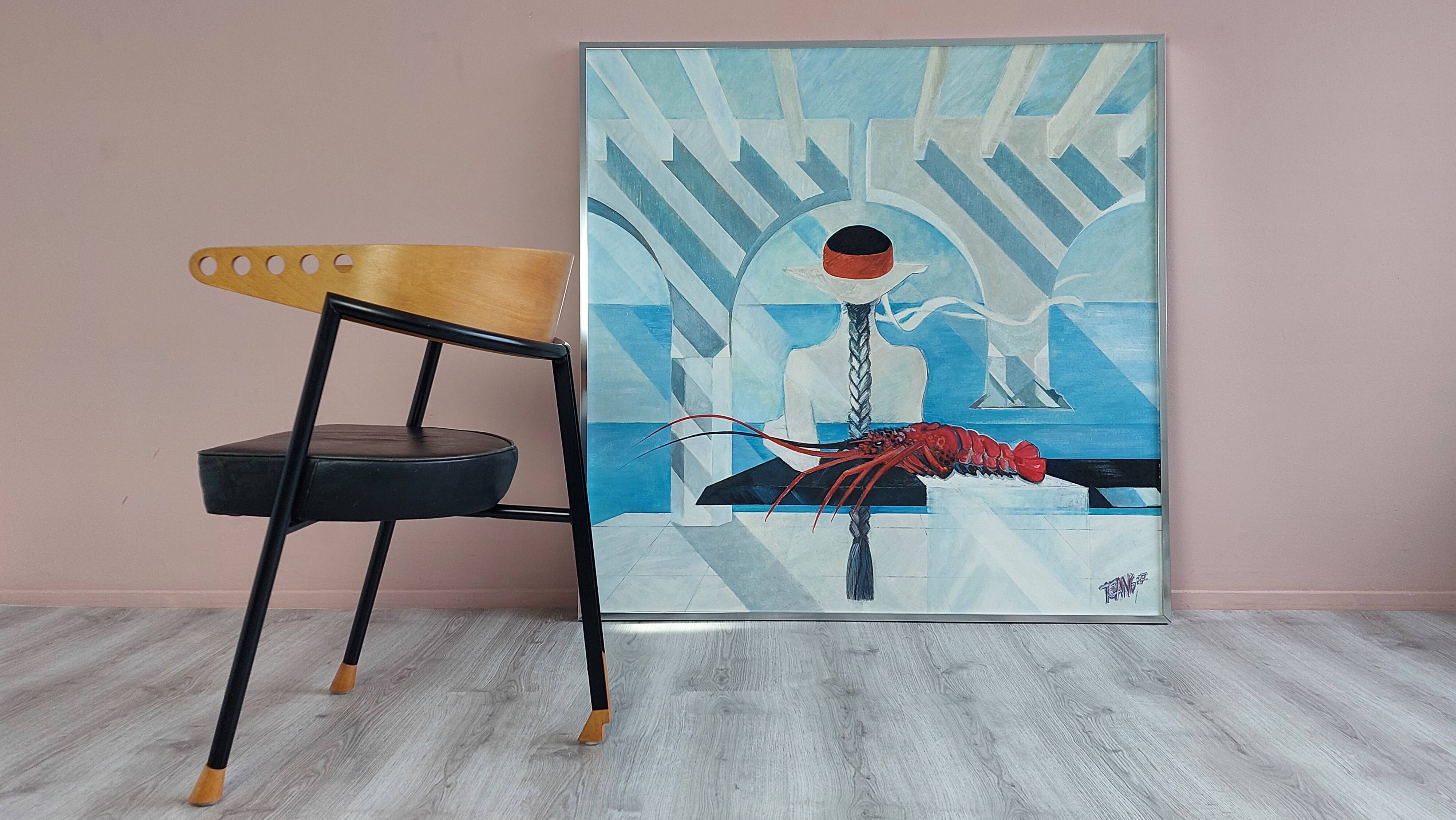 Grande peinture postmoderne de l'artiste Azian Tsang 1987
