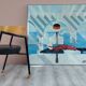 Grande peinture postmoderne de l'artiste Azian Tsang 1987
