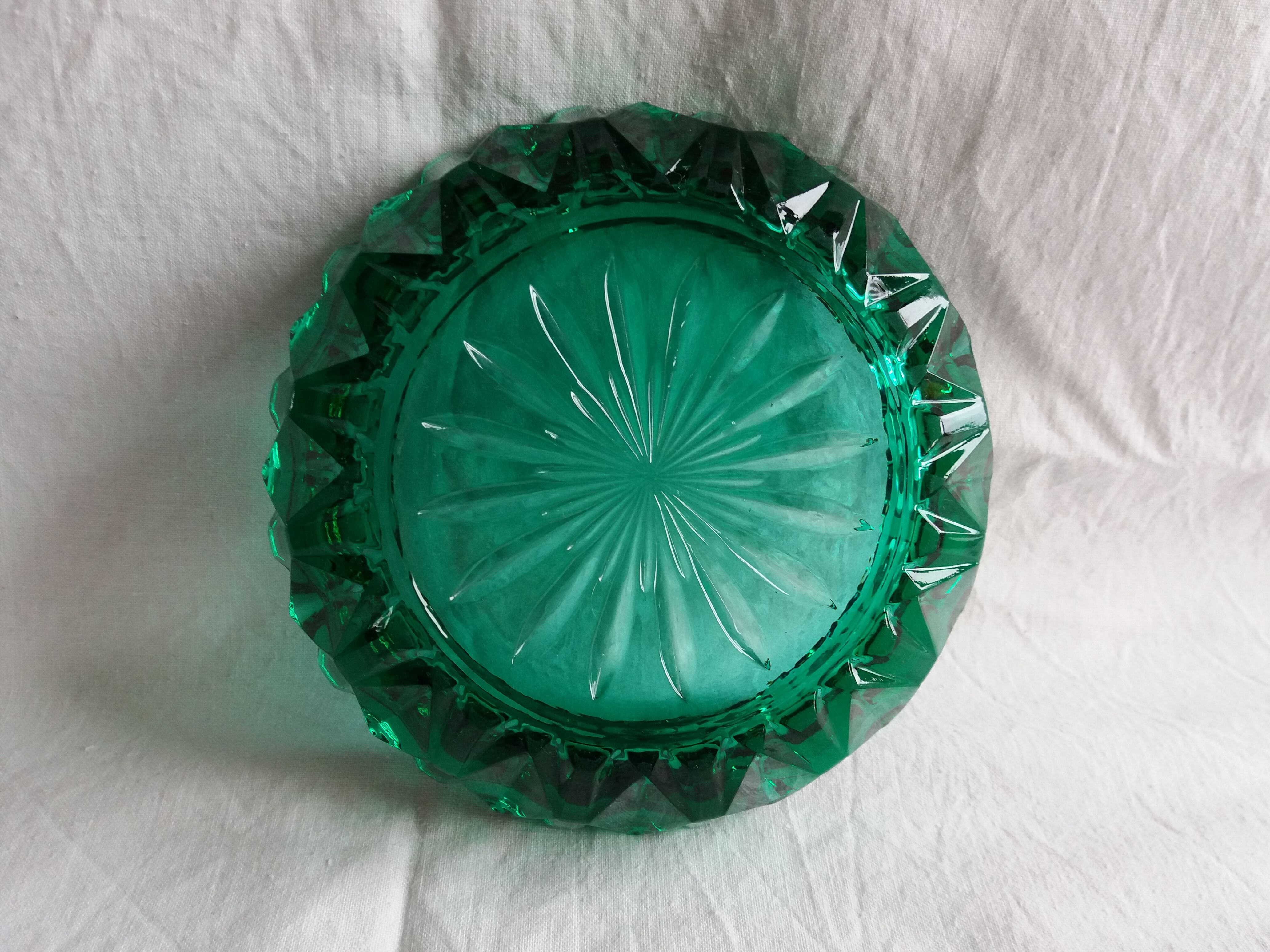 Green glass ashtray