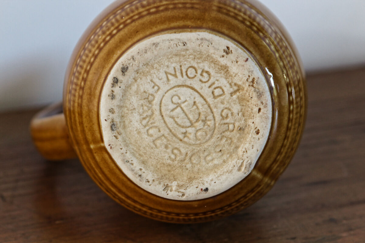 Digoin pitcher, mustard yellow