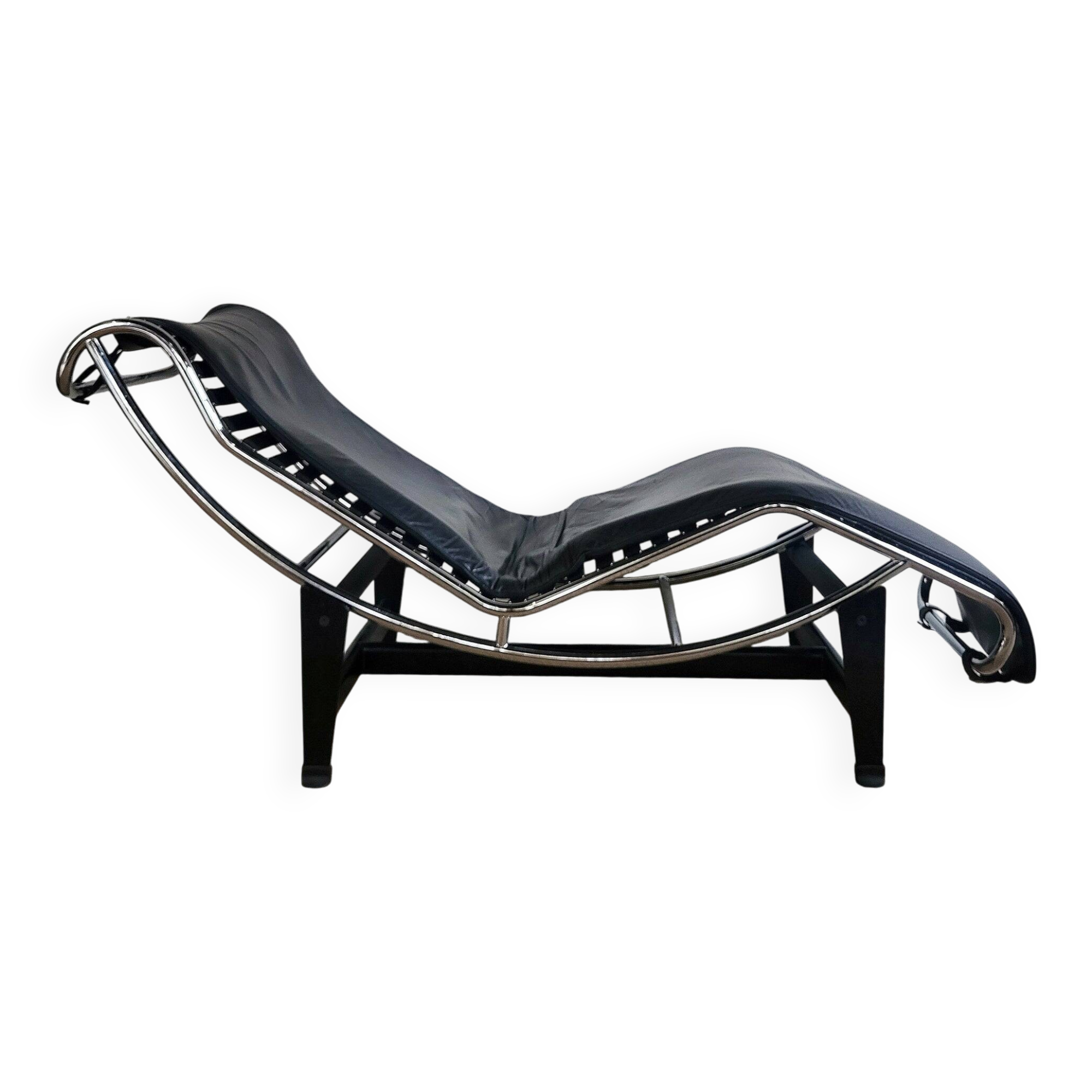 Chaise longue en cuir et acier chromé