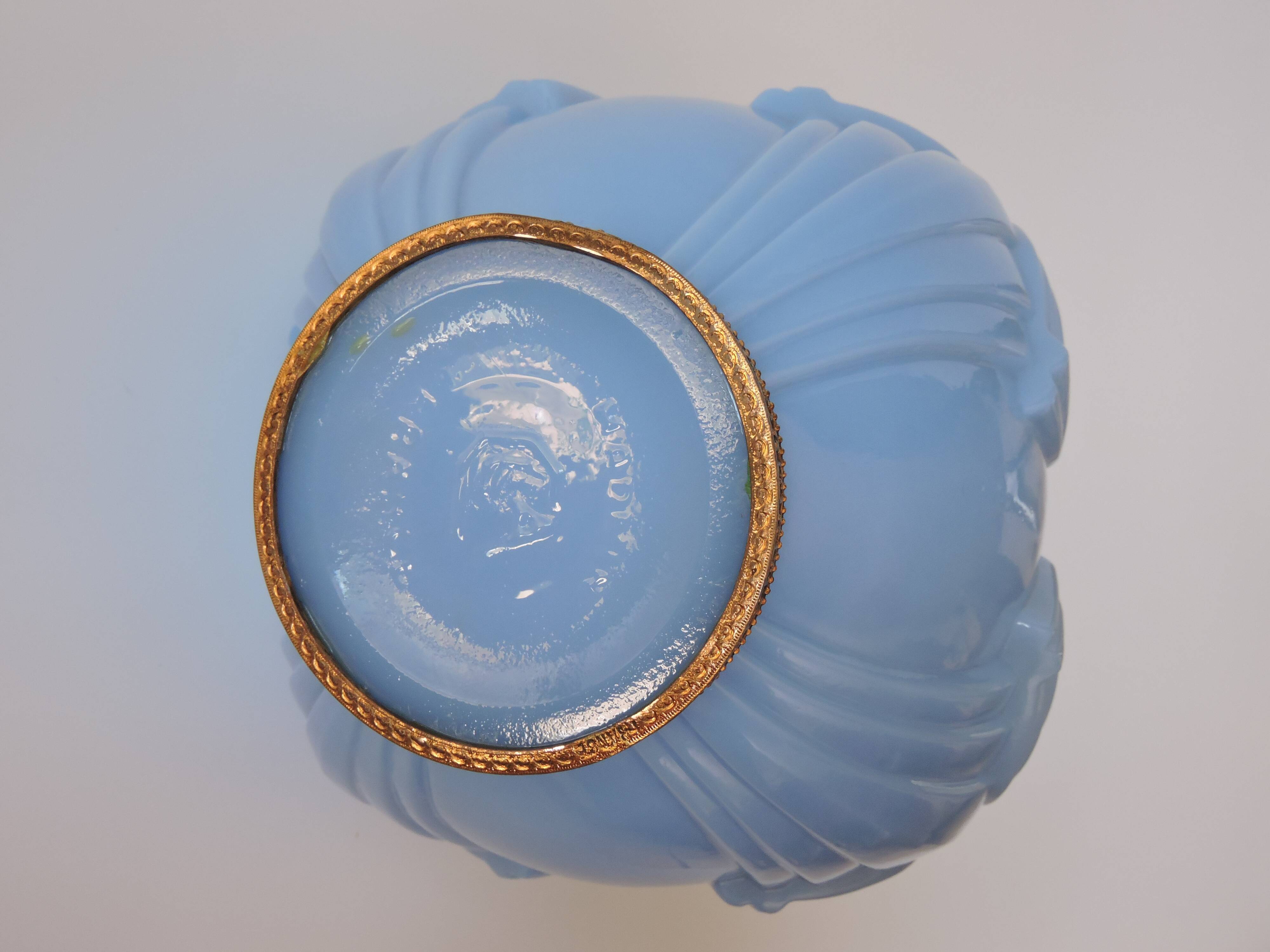 Art Deco vase in molded and pressed opaline. Stamped CLA France décor of Birds