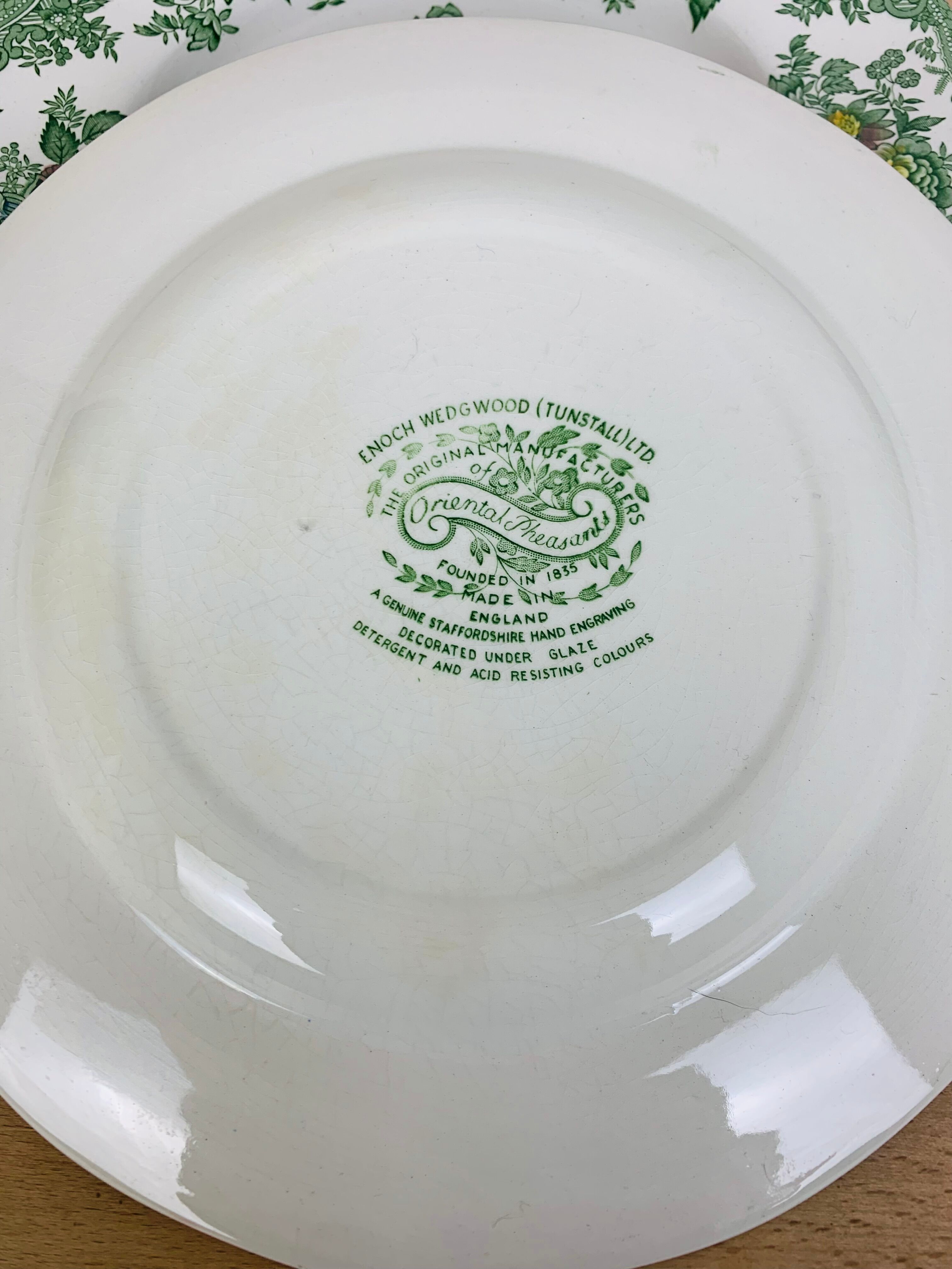 6 flat plates Wedgwood Oriental Pheasants green
