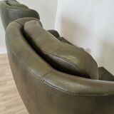 Vintage Dark Green Leather Lounge Armchair: 1970s Scandinavian Style