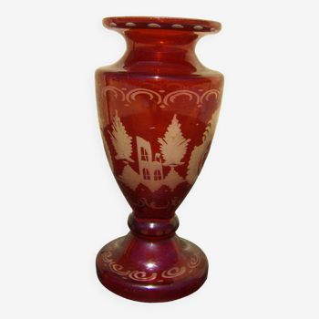 Vase à Jacinthe époque Napoléon III , Cristal De Bohême , Rouge Grenat