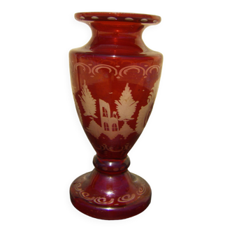 Vase à Jacinthe époque Napoléon III , Cristal De Bohême , Rouge Grenat