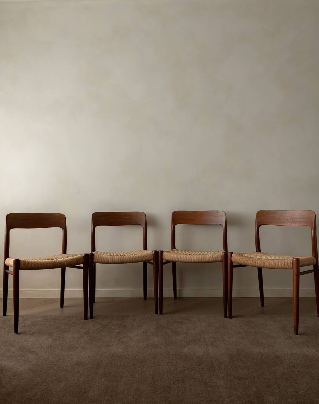 Vintage Danish Teak Dining Chairs Model 75 Niels O. Møller 1950s Set of 4
