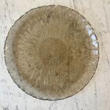 Round dish in smoked glass flower pattern 70s