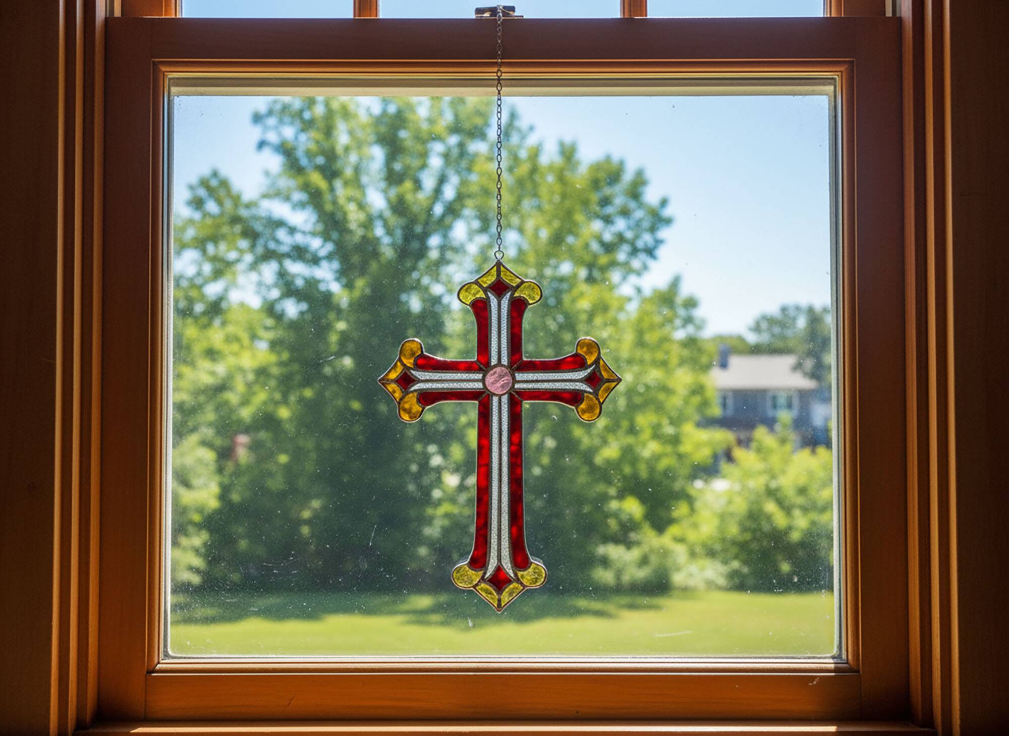 Croix en vitrail – Style Tiffany fait main, décoration murale