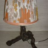 Brutalist lamp in vine stock and vintage rope or fabric lampshade