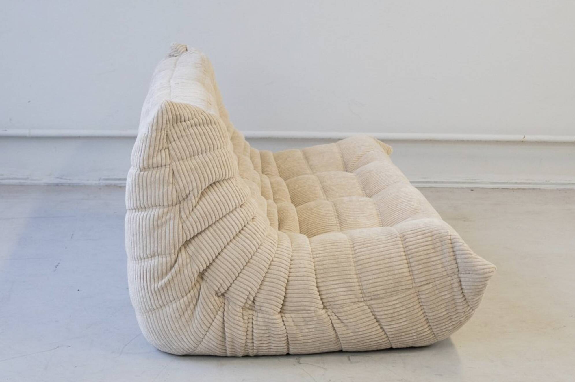 Togo sofa set in beige corduroy, model designed by Michel Ducaroy 1973