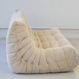 Ensemble de canapés Togo en velours côtelé beige, modèle dessiné par Michel Ducaroy 1973