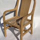 Pair of bamboo rattan wicker chairs in the style of Vivai del Sud