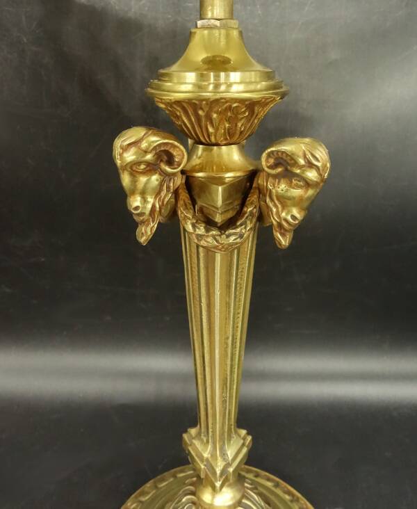 Large Louis XVI style ram's head lamp base - gilded bronze