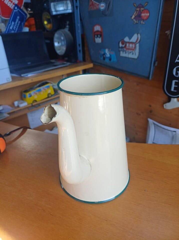 Vintage enamelled tin coffee pot / jug
