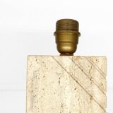Pair of solid travertine table lamps with incised decoration, French production.