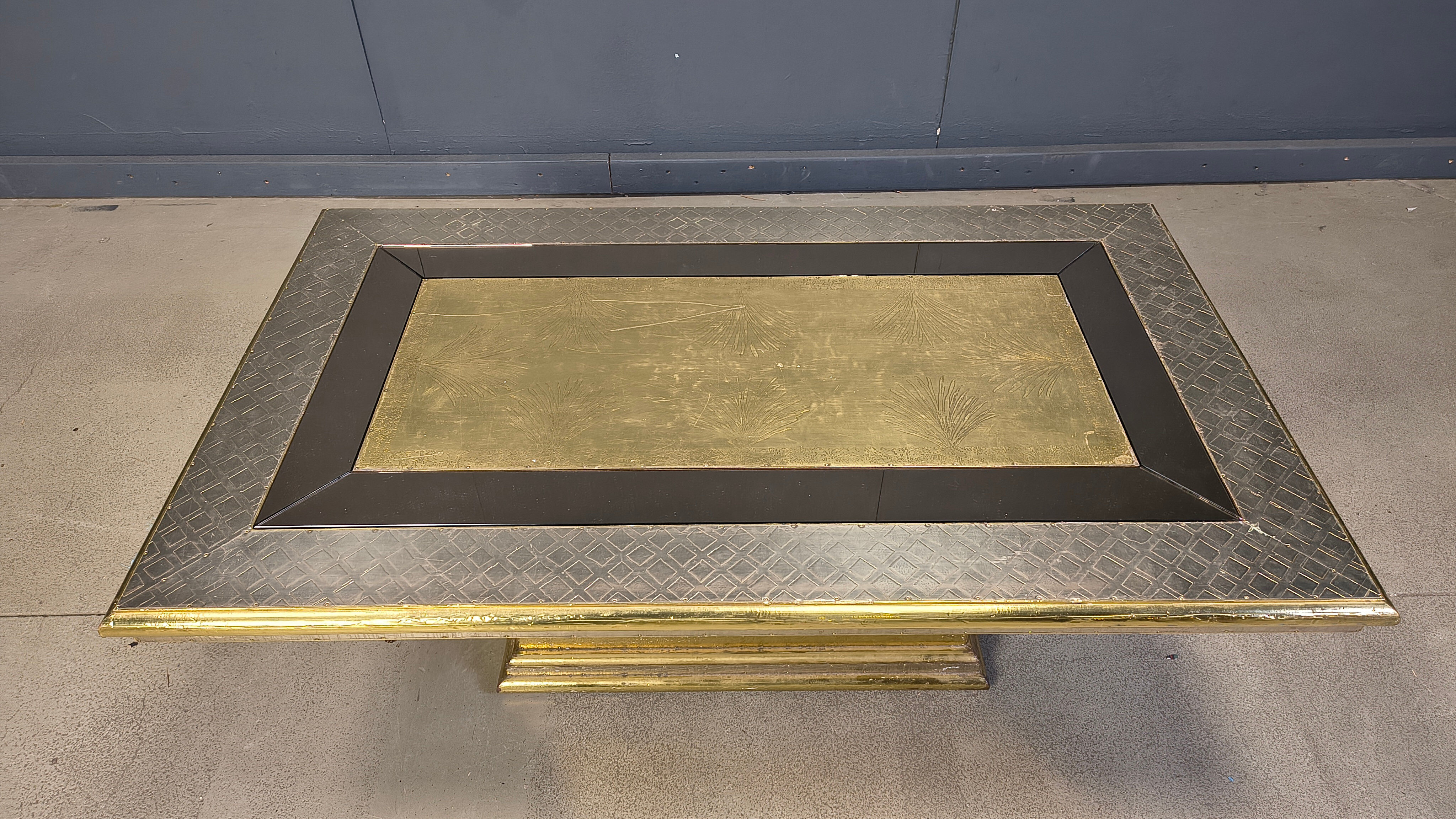 Gony Nava etched brass coffee table, 1970s