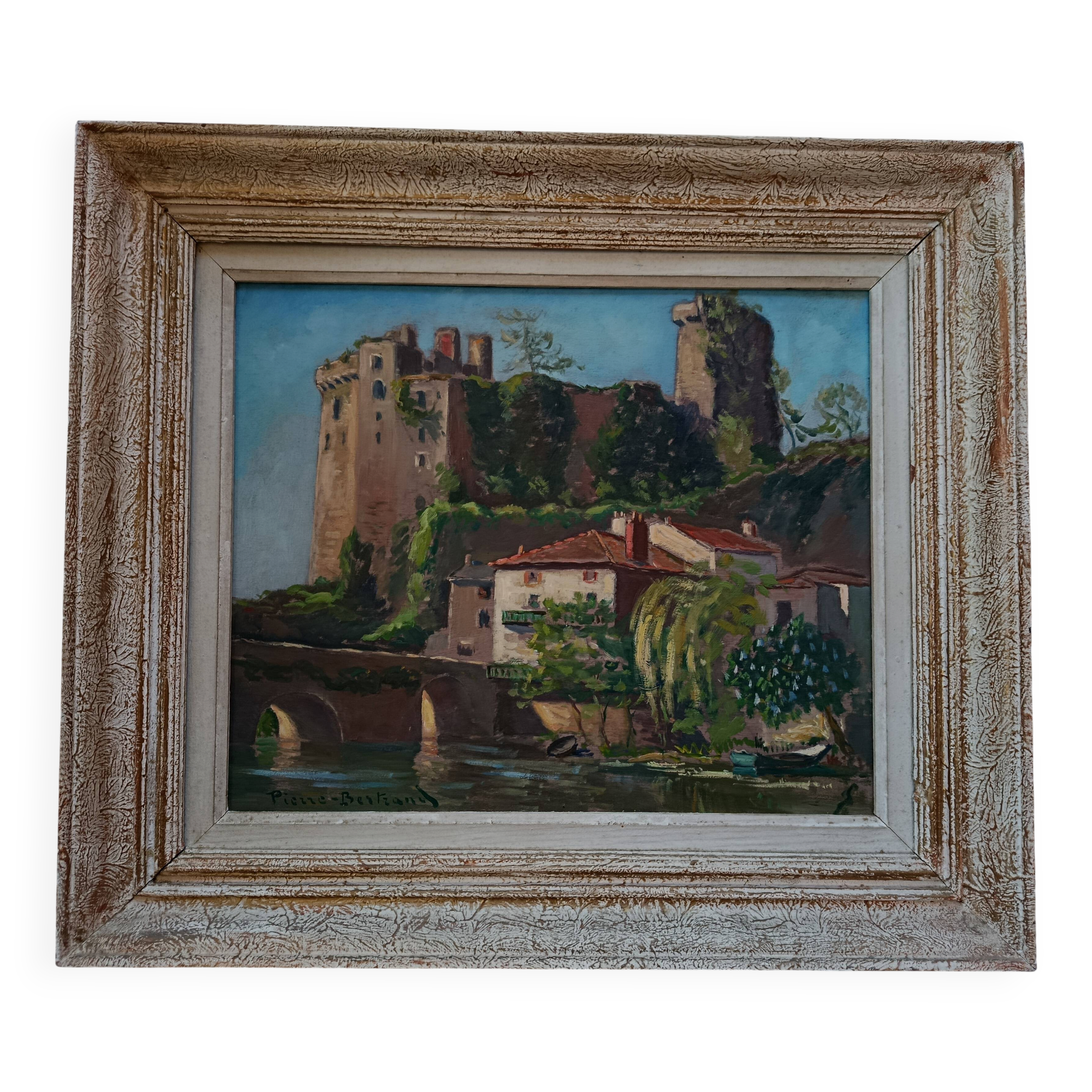 Oil on wood panel CHATEAU DE CLISSON 44 by PIERRE BERTRAND, frame 1940