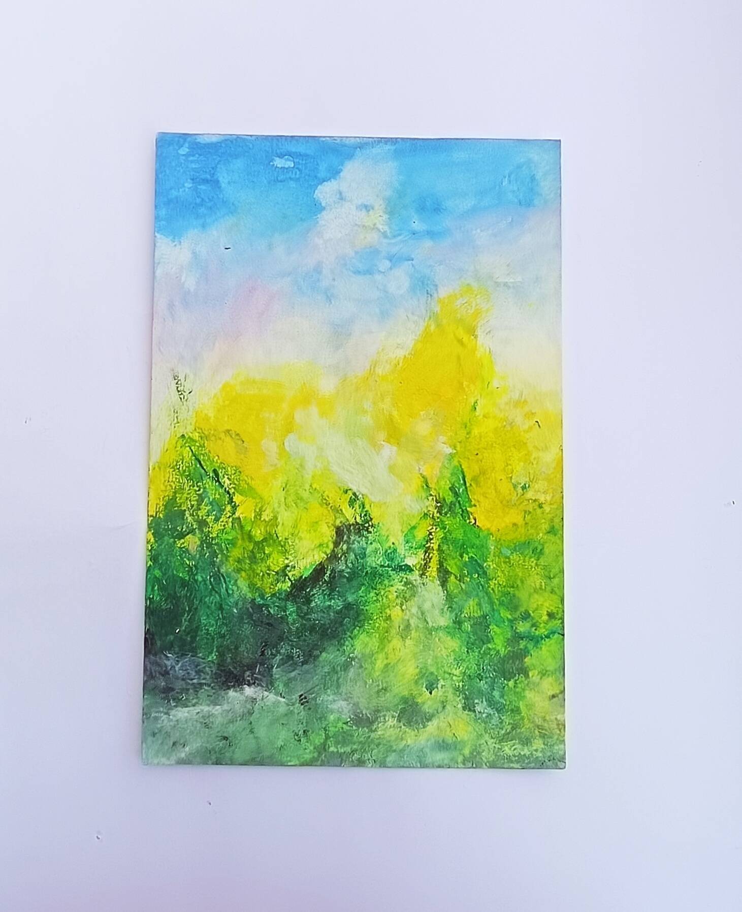 Original abstract painting – bright landscape – 15.5 x 24 cm