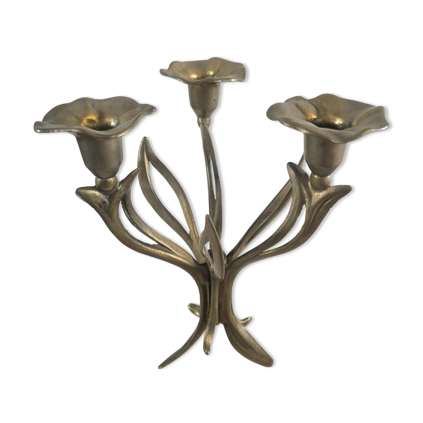 Candle holder brass vintage leaves and flowers 60s - 70s