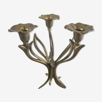 Candle holder brass vintage leaves and flowers 60s - 70s