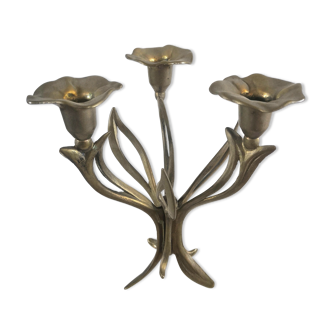 Candle holder brass vintage leaves and flowers 60s - 70s