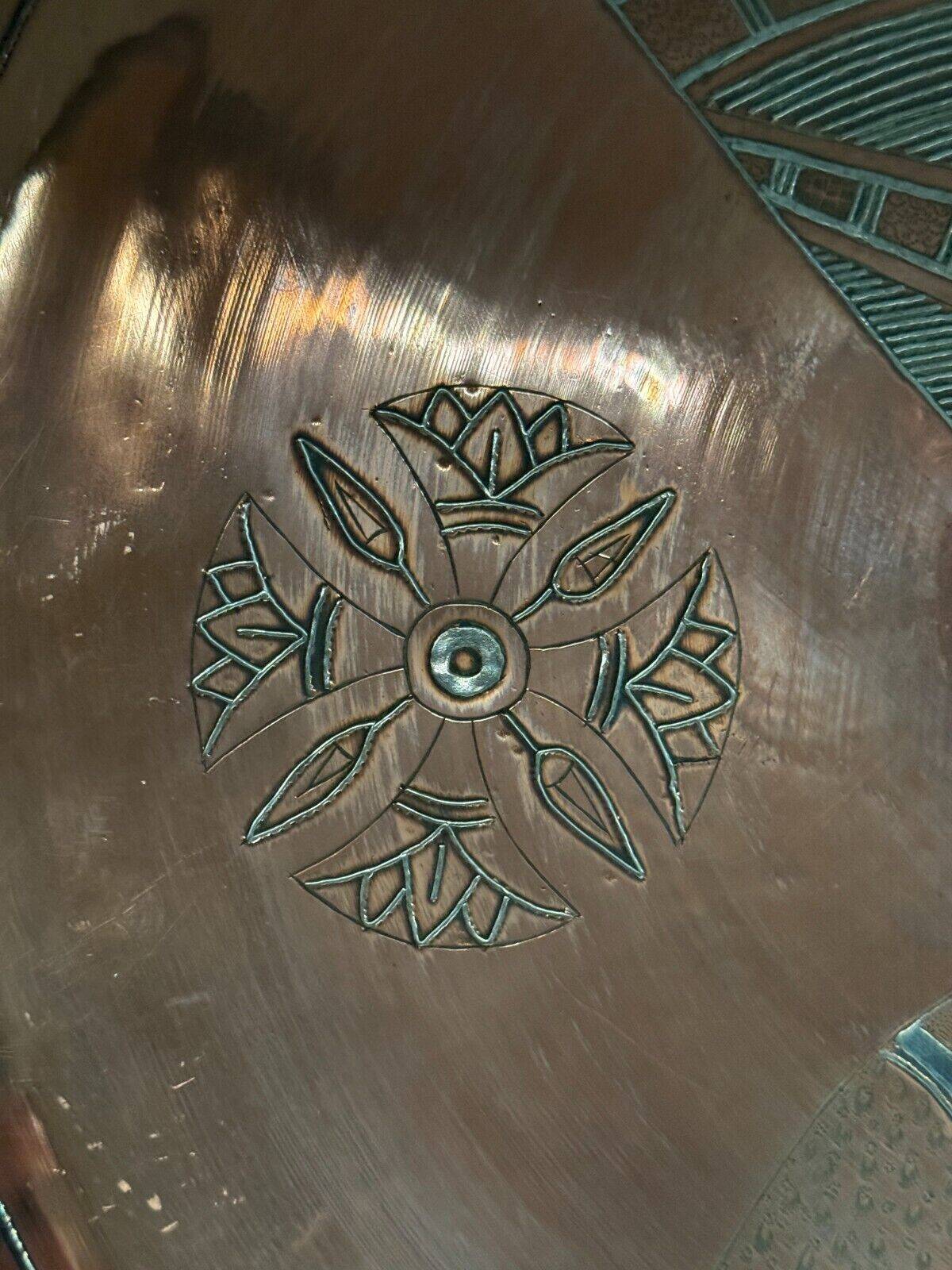 20th century Egyptian tea tray in richly engraved copper or brass