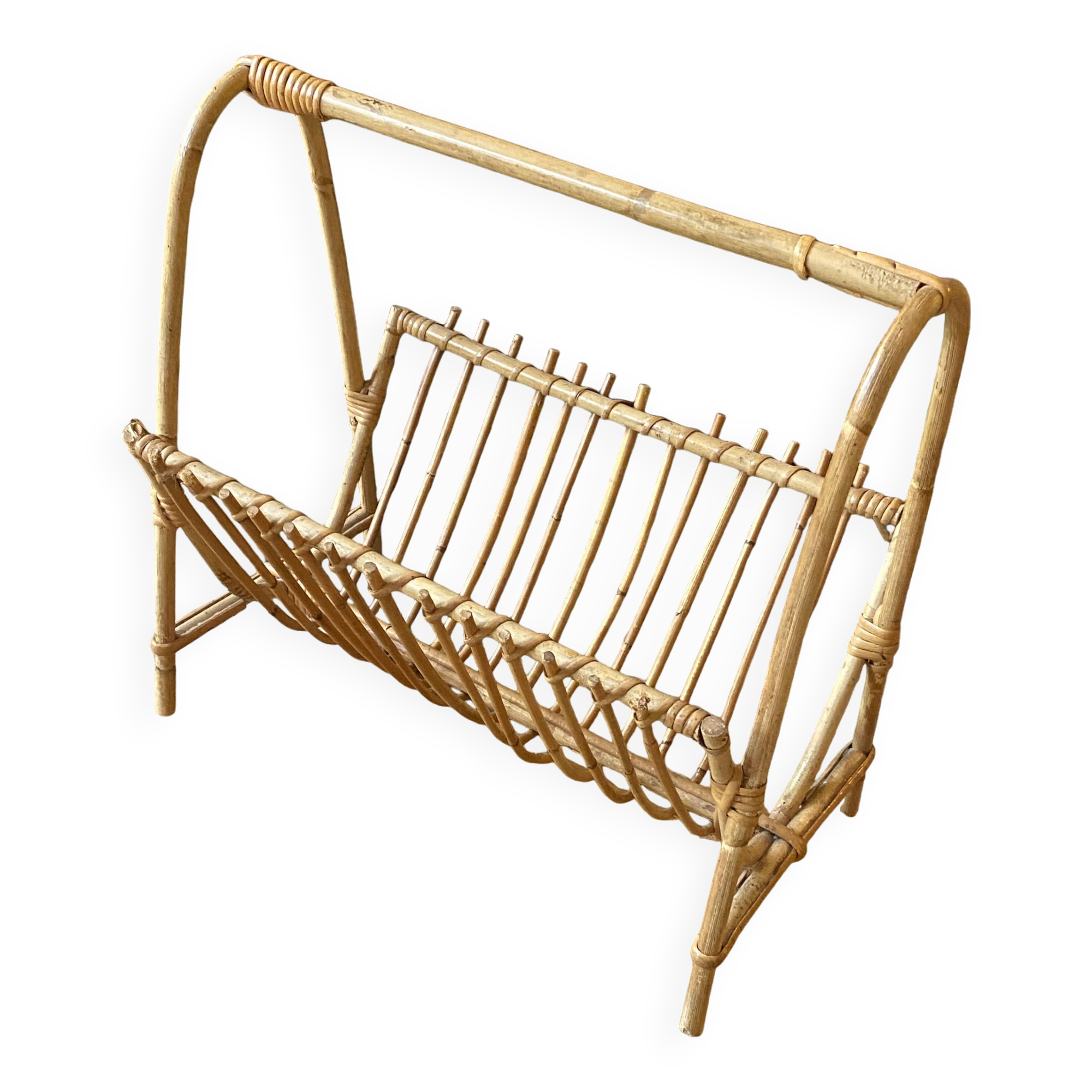 Vintage rattan magazine rack