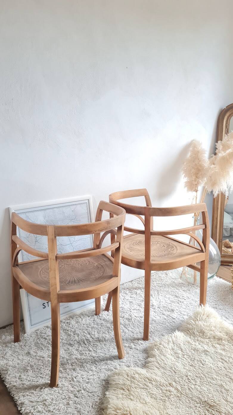 Pair of chairs in the style of antique armchairs circa 1940 - engraved seat.