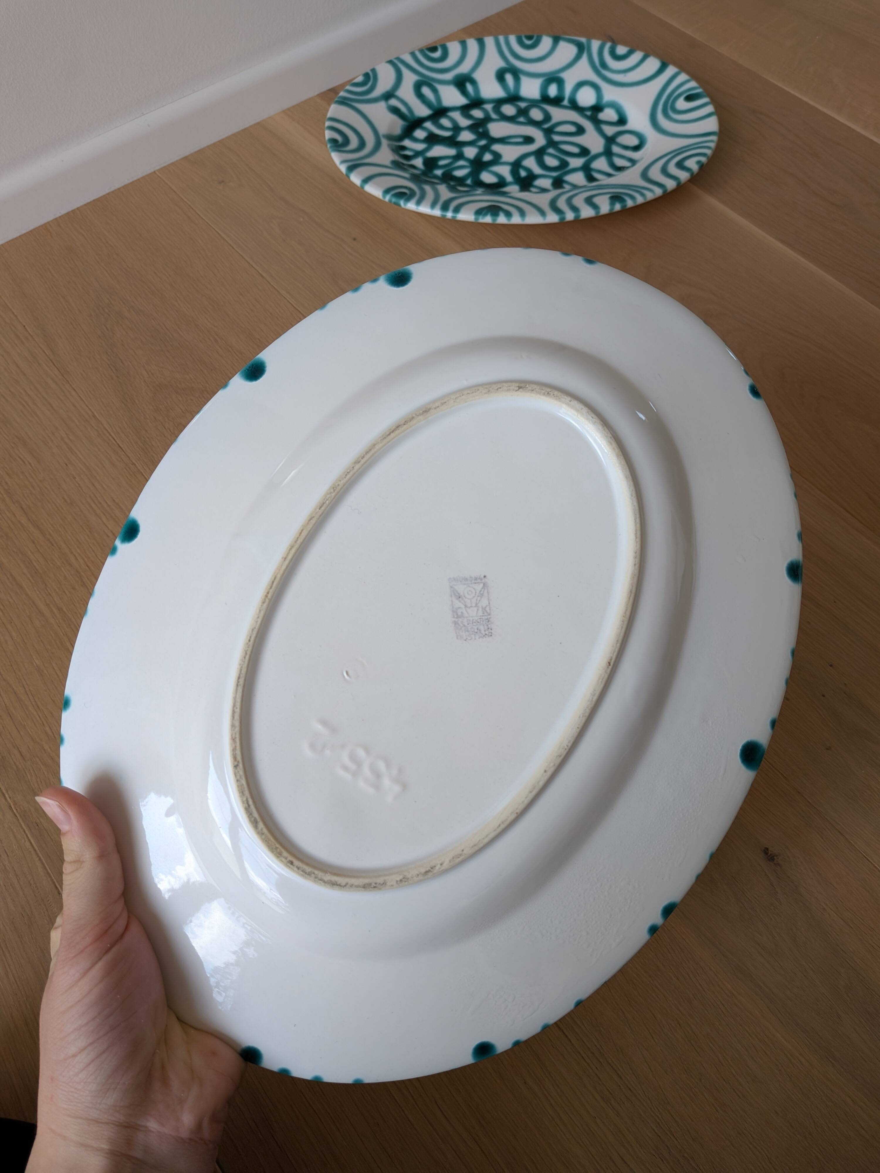Vintage Gmundner Keramik Serving Oval Plate / Austria / Green Flamed / 2