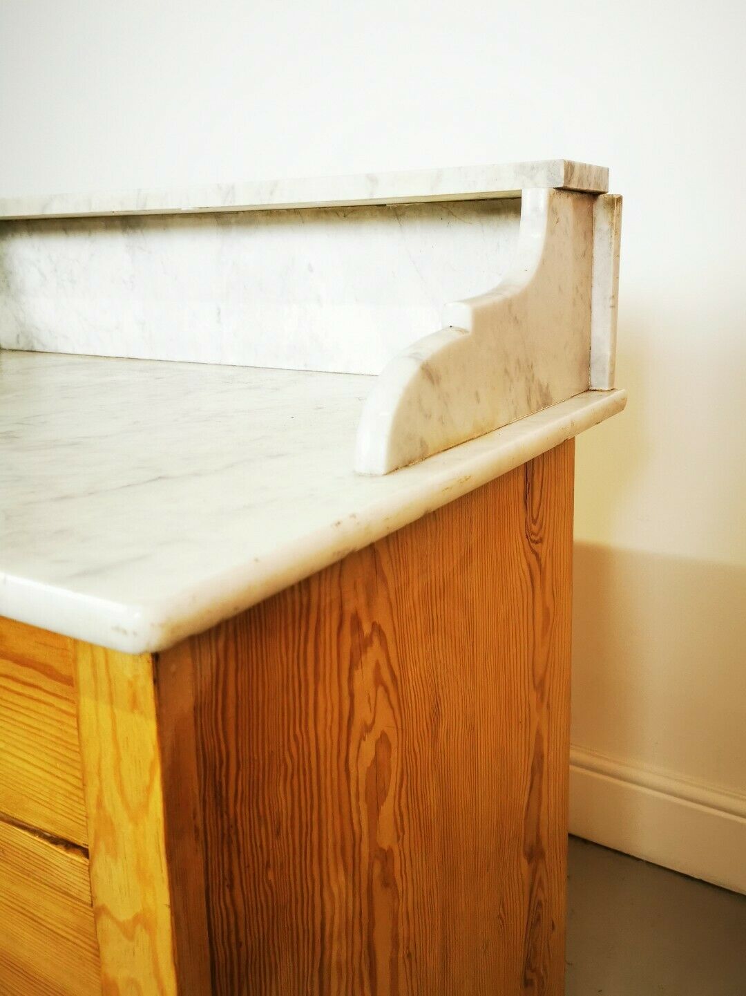 Victorian Antique Marble Top Pine Wash Stand Cupboard, Chest Of Drawers, Sink