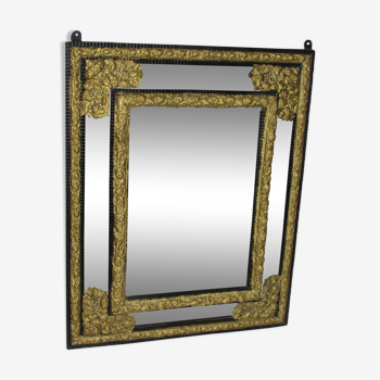 Miroir biseauté à parcloses époque 19eme 80x98cm