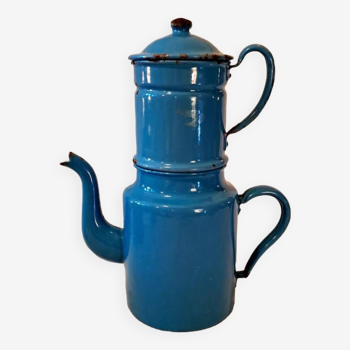 Blue enameled coffee pot