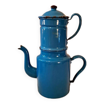 Blue enameled coffee pot