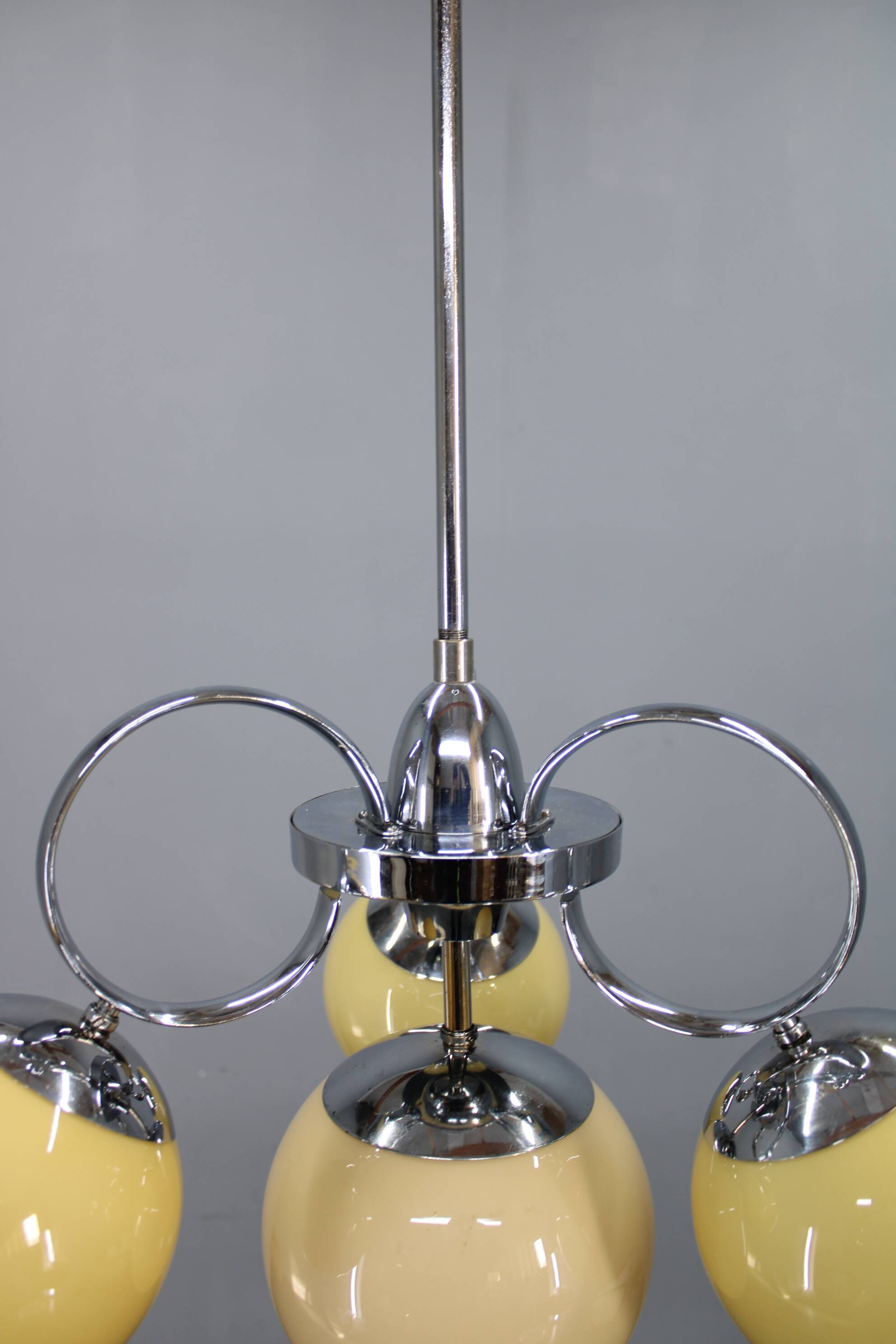 Chandelier en chrome et en verre champagne Art Déco, Tchécoslovaquie, années 1930