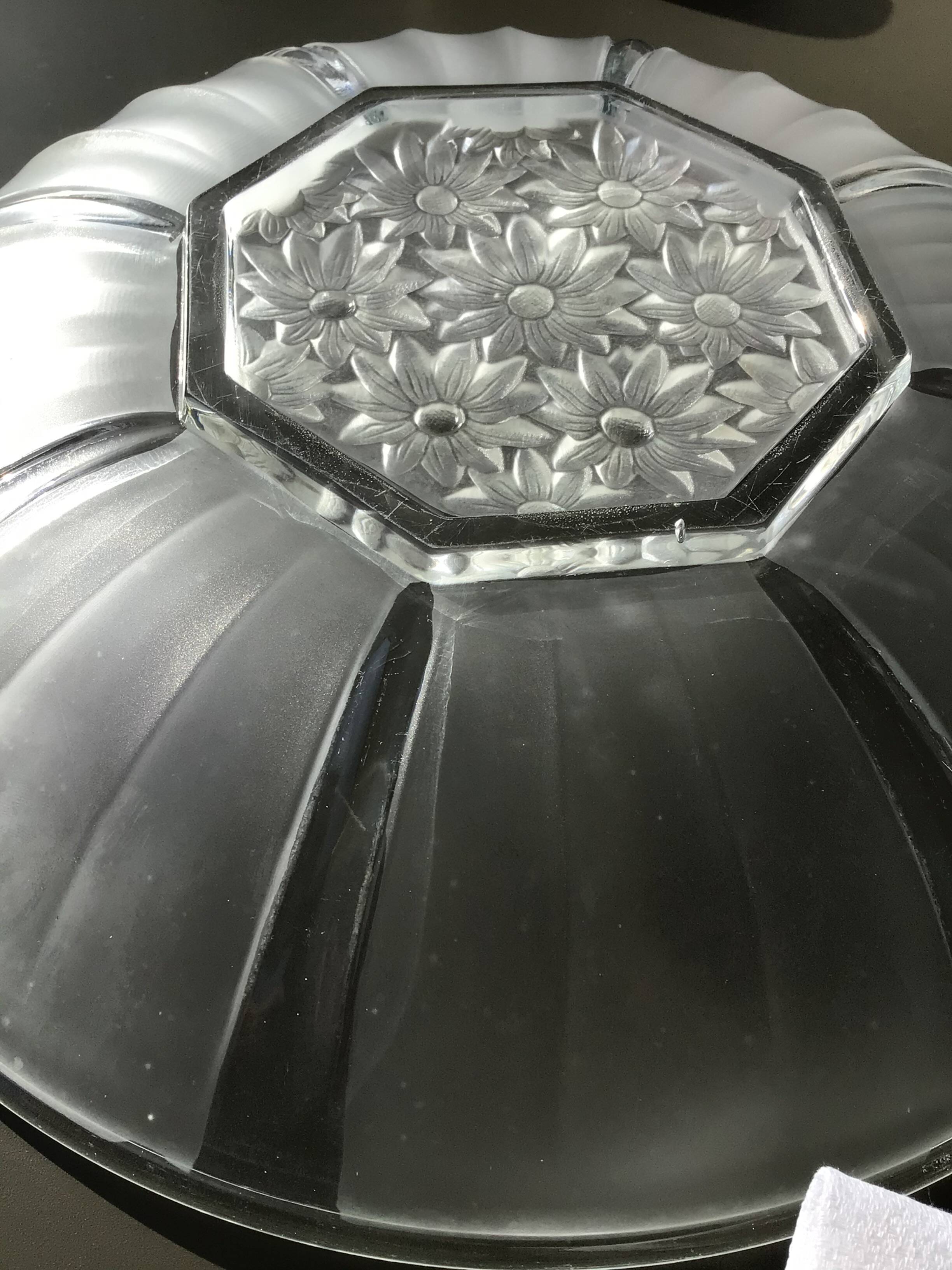 Art Deco glass cup with sandblasted flowers